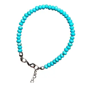 RRJEWELZ Turquoise Rondelle Beaded Bracelet – Faceted 3.5mm Blue Stones with Silver Lock – 7 Inch Adjustable link Bracelet for Men & Women|LCBR_RR_06475