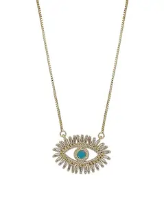 Carlton London Gold Plated Evil Eye Necklace with Cubic Zirconia and Enamel for Women