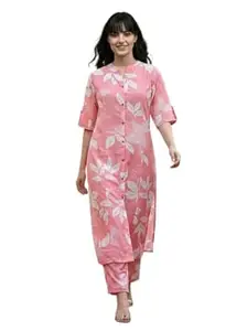 Mubeno Floral Printed Collared Neck Cord Set for Women | Cotton Blend Kurta Set for Women Ethnic Kurta Co ords for Casual |4XL.5XL Plus Size Kurta with Pant (S to 6XL)