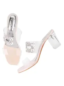 Shoetopia Embellished Side Bow Cream Heels For Women & Girls
