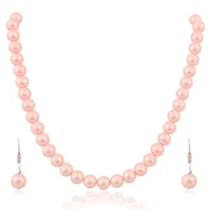 Ratnavali Jewels Imitation Pearl 10Mm Bead Size Strand Necklace Pearl Moti Mala Jewellery Set With Earrings For Women's Girls