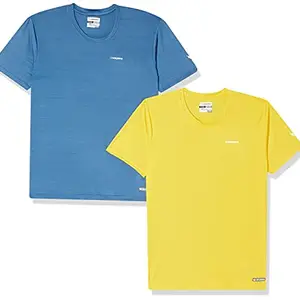 Charged Endure-003 Chameleon Spandex Knit Round Neck Sports T-Shirt Blue-Heaven Size 2Xl And Charged Pulse-006 Checker Knitt Round Neck Sports T-Shirt Yellow Size 2Xl