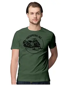 ALLEN BLACK Men's Regular Fit T-Shirt Snowmobiling - Snowmobile Snow Sports 100% Cotton T-Shirt Olive Green_SNWMOBILE-Olive Green L Men Round_