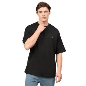 Club York Men Black Half Sleeve Round Neck Solid Over Size T-Shirt