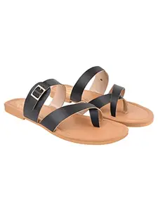 Shoetopia girls Flat-730 Black Flat Sandal - 8 UK (Girls-Flat-730-Black)