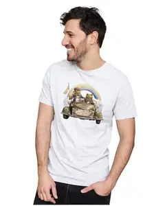 ALLEN BLACK Men's & Women's Regular Fit T-Shirt Just Married - Frogs in Car 100% Cotton Unise T-Shirt White_JUSARID29-White S Men Round_