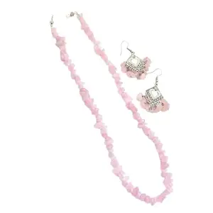 Navrabeads Rose Quartz Chip Necklace – Handcrafted Romance in Soft Pink Hues, Ethnic Jewelry for Women, Statement Necklace Gift