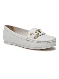 Flat n Heels Womens White Loafer FnH GS-12-WHT
