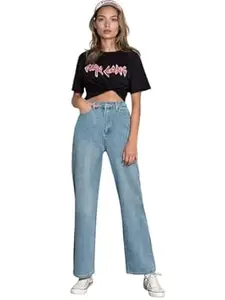 KOTTY Women’s High Waist Denim Jeans | Straight, Relaxed & Wide Leg Fit | Light Blue, Dark Blue & Black | Casual Regular Length Fashion Wear