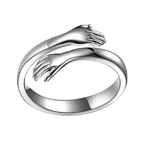Waama Jewels Adjustable Silver Love Forever Hug Ring Jewellery for Women & Men