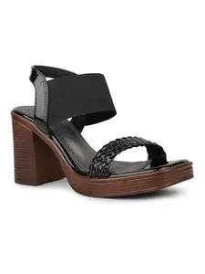 Inc.5 Women Black Party And Club Wear Textured Square Heeled Sandals Euro-40