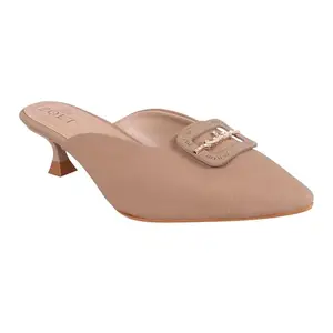 Women's Pointed Toe Mule, Textured, Kitten Heel with Crystal Buckle (Pink, UK Footwear Size System, Adult, Women, Numeric, Medium, 7.5)