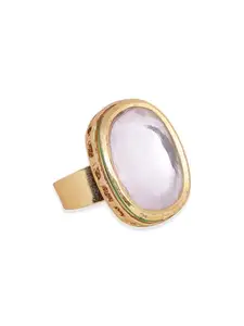 Priyaasi geometric kundan gold plated plain adjustable ring for women