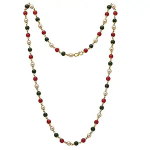 Digital Dress Room Necklace Women's Pride Gold Plated Red Green and White Pearl Colourful Meenakari Beaded Traditional mala Necklace for Women 24-inch Length Multicolor Bead Mangalsutra Jewellery