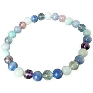 RRJEWELZ Natural Blue Aventurine, Amazonite & Fluorite 6mm Round Shape Smooth Cut Beads 7 Inch Stretchable Bracelet For Men & Women. Unisex Bracelet For Healing, Meditation & Luck|STBR_RR_10349_7.0