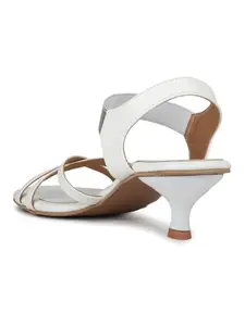 Inc.5 Womens White Party Wear Striped Round Toe Heels
