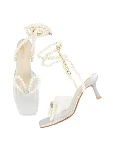 SilverArrow Women's Aromo Pearls Design |Ethnic Wears|Stiletto Heel Sandals, Silver, 3 uk