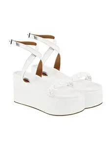 Shoetopia Stylish Braid Style Strap White Platform Heels for Women & Girls /UK5