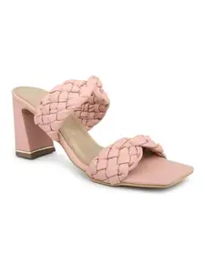 Inc.5 Women Peach Textured Open Toe Block Heels