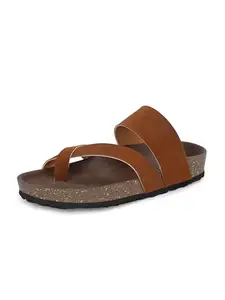 EL PASO Men's Tan Leather Stock Cork Slippers Birk Sandals - 8 UK