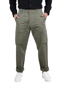 Celio Men Olive Solid Slim Fit Cotton Cargos (3596656245461, Green, 33)