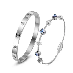 MIAMI evil eye bracelet for women stylish Evil Eye Bangles for women Anti Tarnish Adjustable hand Rose gold Bracelet for girls Kada for Women Magnet Accessories Jewellery friendship crystal combo