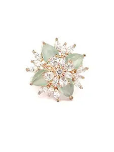 Priyaasi Pretty Mint Green American Diamond Ring for Women | Stone-Studded | Flower Design | Rose Gold-Plated | Brass Metal | Adjustable Ring for Party, Birthday, Wedding, Engagement, & Festivals