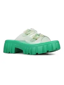 Inc.5 Womens Green Transparent Round Toe Heels Mules