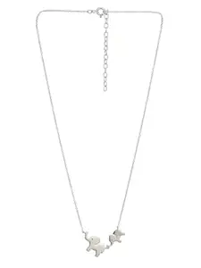 Carlton London Rhodium Plated Mom & Baby Elephant Necklace