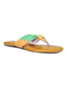 Inc.5 Women Mustard And Multicoloured Open Toe Flats With Knot Detail