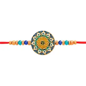 Traditional Decorative Rakhi with Pearl Beads & Multicolor Crystals – Pack of 6 | Raksha Bandhan Thread Bracelet for Brother | Festival Rakhi Set (Multicolor)