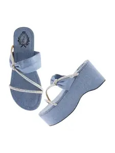 Shoetopia Women's Wedge Sandal-3 Kids UK (Girls-P-Jeans-Blue)-EU36