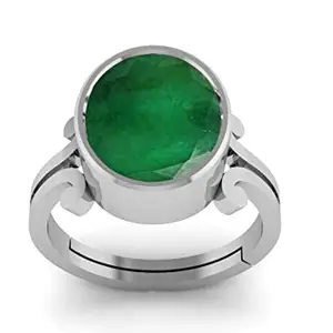 BALATANK 12.25 Ratti 11.50 Carat Emerald Gemstone Silver Adjustable Ring For Women's