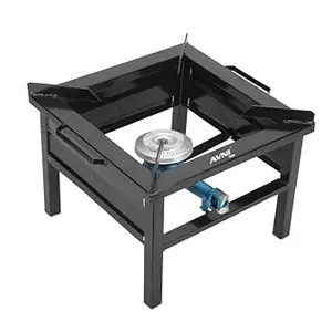 AVNI Commercial Single Burner Gas Stove - Cast Iron, Heavy-Duty Chula/Bhatti for Restaurant and Catering (Model-MS Wonder,Avni-006,L x B x H :15 x 15 x 12 inch, Black)