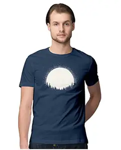 ALLEN BLACK Men's Regular Fit T-Shirt Moonrise - Forest Silhouette 100% Cotton T-Shirt Navy Blue_MONRISILM-Navy Blue 2XL Men Round_