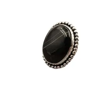 Handmade Black Onyx Brass Ring Natural Gemstone Jewelry Oval Cabochon Vintage Boho Ring for Women