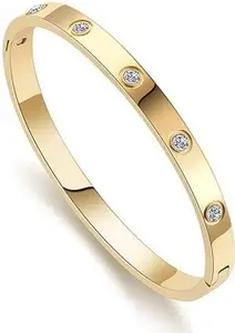 Luxury Crystal-Studded Bangle Bracelet, 18K Gold Plated, Anti-Tarnish