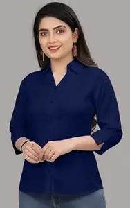 Formal Cotton Blend Shirt for Women with 3/4 Sleeve for Casual Wear