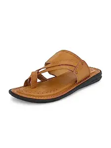 Hirolas Men's Tan Faux Leather Outdoor Office Chappal Slip-On Slippers (7UK/41EU)