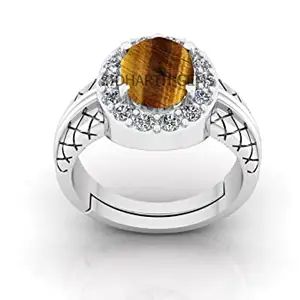 SIDHARTH GEMS Natural Tiger's Eye Stone Silver Plated Adjustable Ring 11.25 Ratti (10.2 carats) Rashi Ratna Origional and Certified