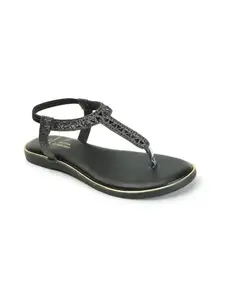 Carlton London Women's Backstrap Flat Sandals Colour-Black, Size-UK 3