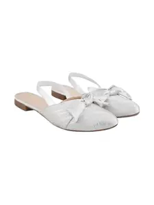 Shoetopia Women’s Silver Flat Sandals – Stylish Slingback Slip-On Bally with Bow Design, Comfortable Casual & Party Footwear EU37