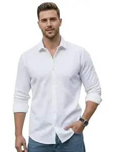 WIZOON Shirt for Men | Men’s Black Textured | Regular Fit | Textured Cotton Blend Casual Shirt | Full Sleeves | Spread Collar | Western Stylish Shirts