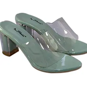 SKOLL Women Transparent Block Heel Sleeper (Numeric_7) Green