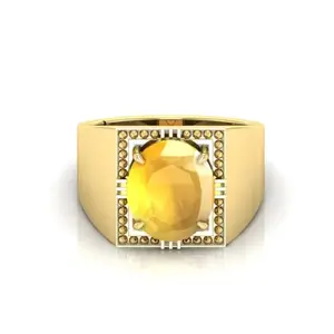 MBVGEMS Yellow Sapphire Ring 6.00 Carat Yellow Sapphire Pukhraj Gemstone Gold Plated Ring Adjustable Ring Size 16-22 for Men and Women