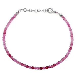 Lady Works Strawberry Quartz 2-2.5mm Round Shape Smooth Cut Beads 7 inch Adjustable Silver Plated Clasp Bracelet for men, women, unisex. Link Chain Stacking Bracelet.|LBRAC_LW_06251