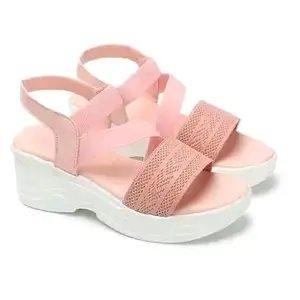 Women's Platform Sandals, Pink Mesh Strap | High Heels Sandals - Fashionable Stylish Wedges | Girls and Ladies | Stylish Sandals for Women Wedge High heel sandals women (Pink, UK Footwear Size System, Adult, Women, Numeric, Medium, 6)