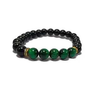 Black Obsidian & Green tiger eye Bracelet Crystal Stone Essential Bracelet Round Shape for Reiki Healing and Crystal