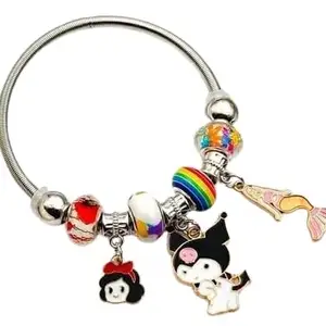 GODFLY Silver Beaded Charm Bracelet, Stainless Steel Wraparound Style, Pink Beads, For Women & Girls, Lightweight Party Jewellery, Adjustable Fit, Skin-Safe & Long-Lasting