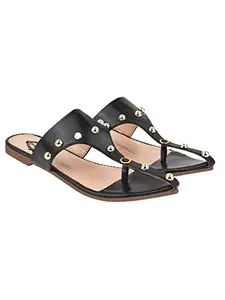Shoetopia womens Flat-732 Black Flat Sandal - 5 UK (Flat-732-Black)